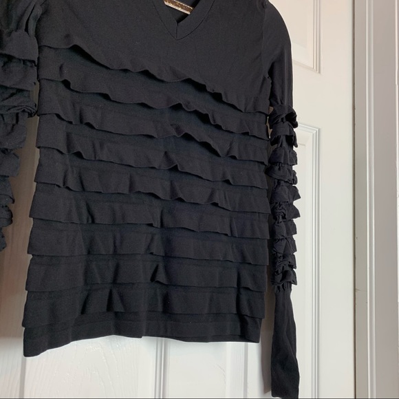 Emilio Cavallini Fitted Long Sleeve Top Tiered Ruffle - Picture 2 of 5